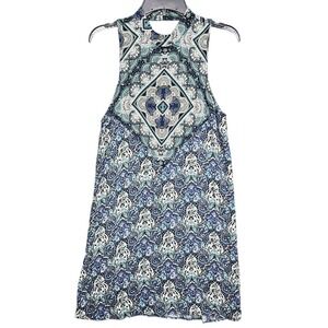 American Eagle High Neck Sleeveless Dress Paisley Print Boho Blue Size Medium‎